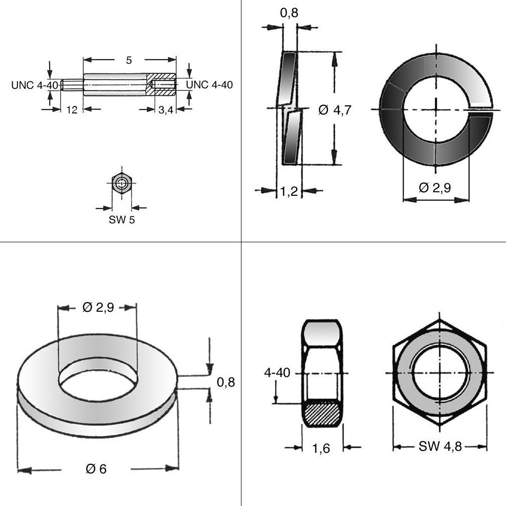 Montage-Set UNC 4-40 Set komplett Bolzen und Zubehör