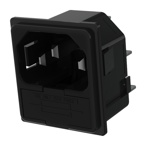 IEC Power Inlet with fuseholder 1p. Snap-in 3mm/6.3x0.8mm/5x20mm fuse