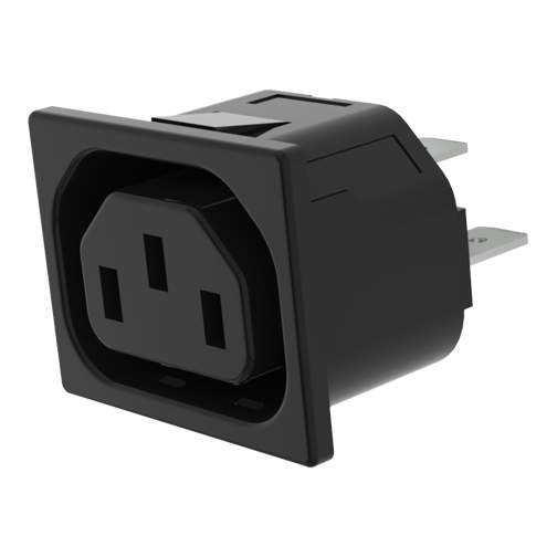 IEC Power outlet 2+E Snap-in 1.5mm 6.3x0.8mm quick fit terminals