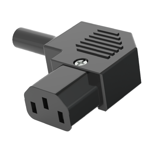 IEC Connector 90°angled 250V-10A black with anti-kink pipe