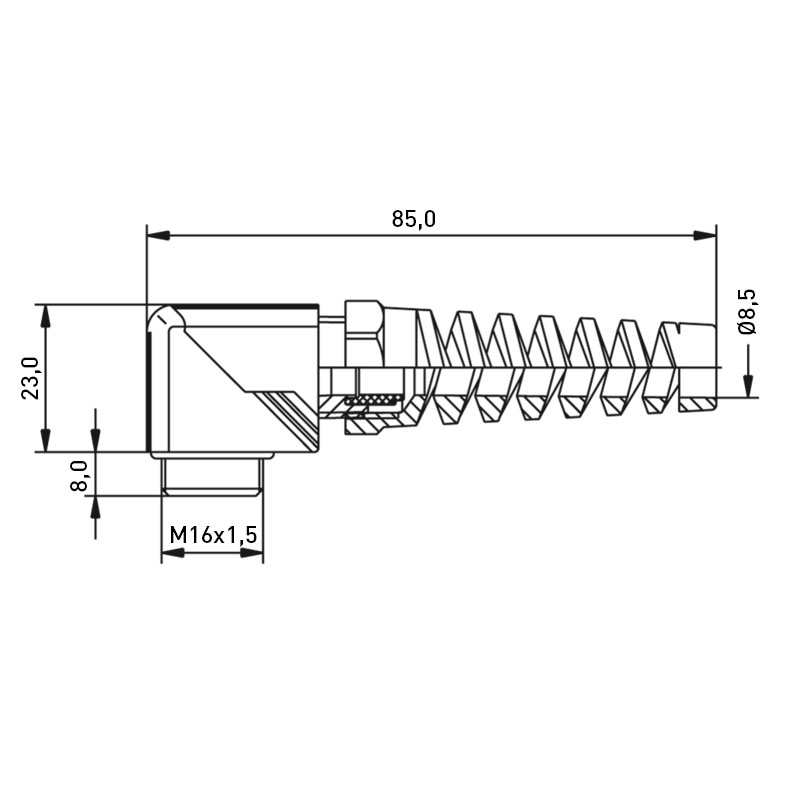 Elbow Cable Gland M16x1.5 with Anti-Kink Helix